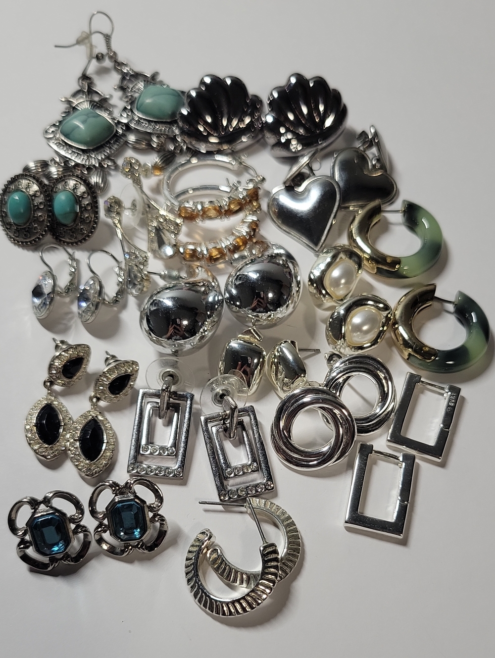 Mixed Silver Tone and Green Resin Hoop Earrings Collection